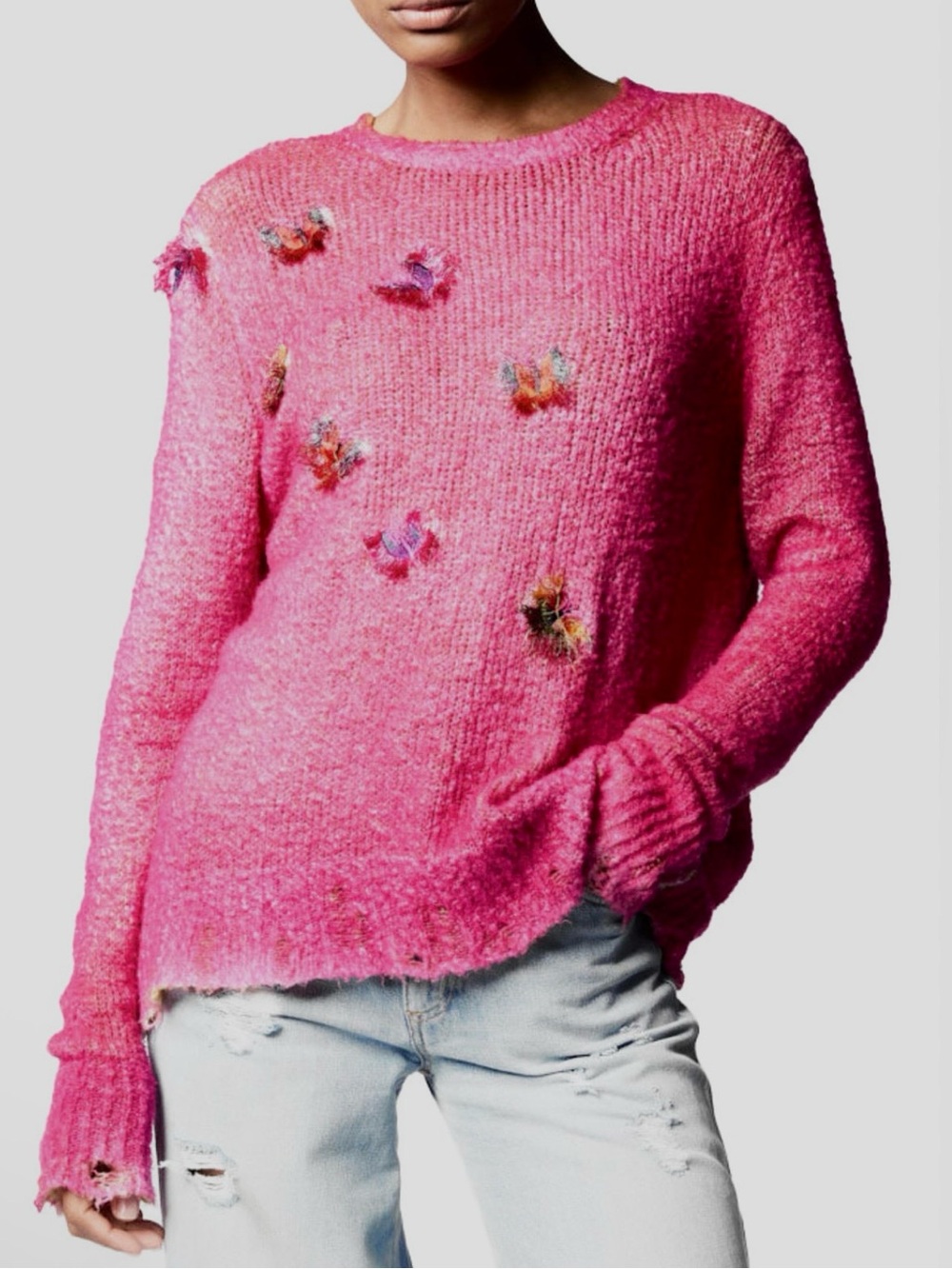 Avant Toi Pink Butterflies Embroiderery Sweater